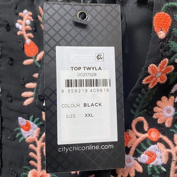 NEW CITY CHIC Boho Blouse  Plus Size XXL  Black Embroidered Womens Top - Picture 4 of 11